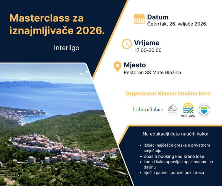 Klaster Istočne Istre Masterclass Edukacija Za Iznajmljivače  2026